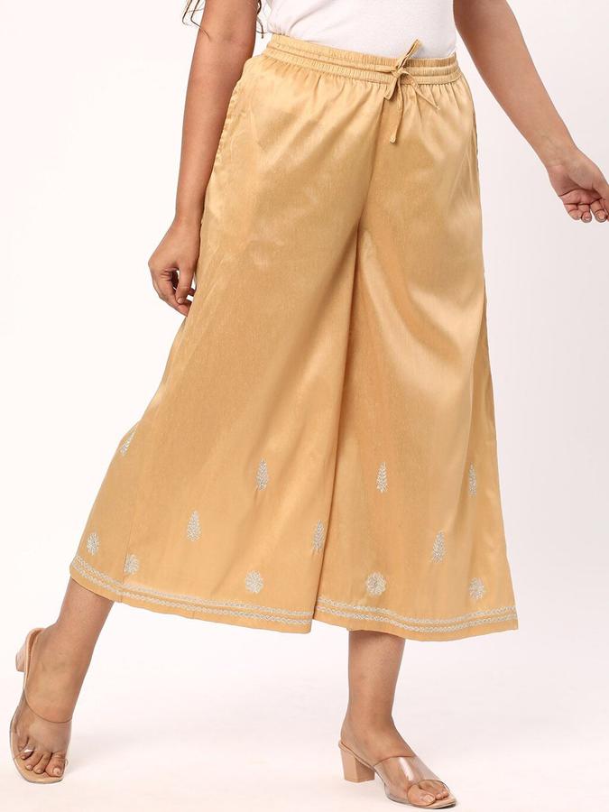 R&B Women Gold Embroidered Flared Palazzos