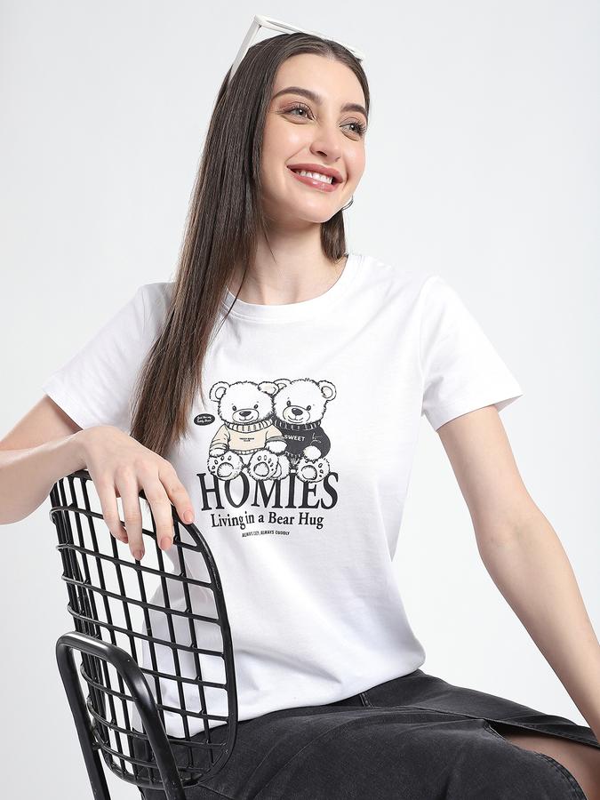 Women Cotton Regular Fit Crew Neck Graphic T-shirt