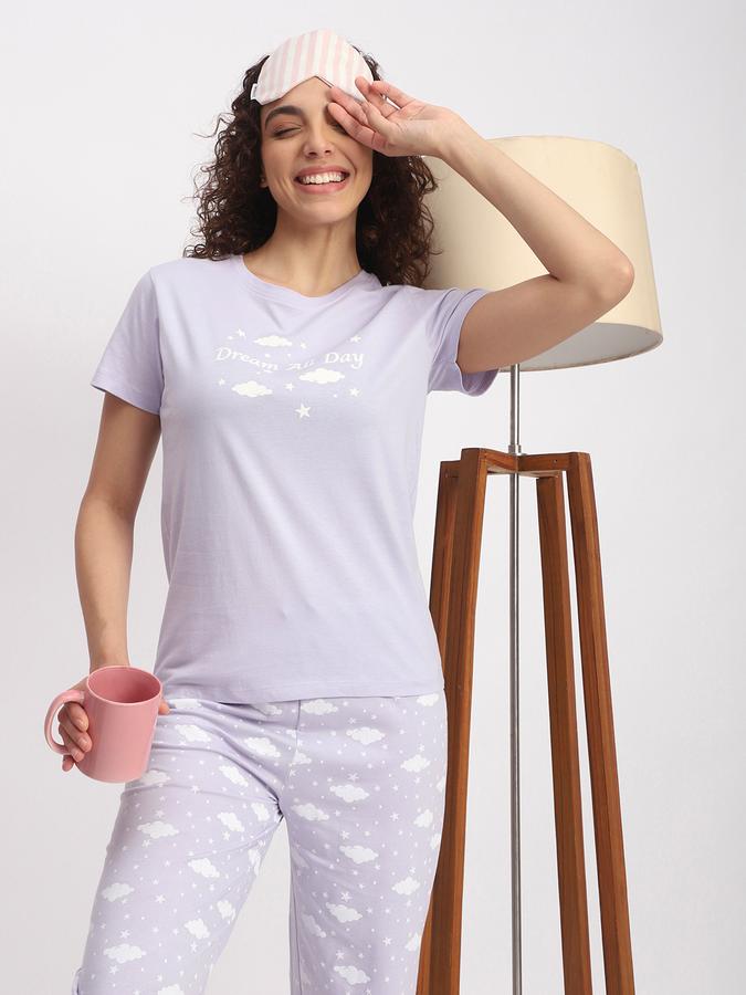 Women Cotton Straight Elastic Waist Printed Pajama Pants