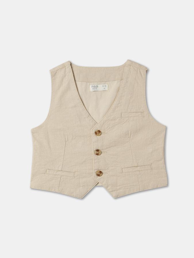 Boys Linen Blend Waistcoat Shirt And Solid Shorts Set
