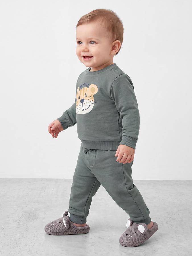 R&B Boys Green Animal Graphic Print Long Sleeve Sweatshirt & Joggers Set
