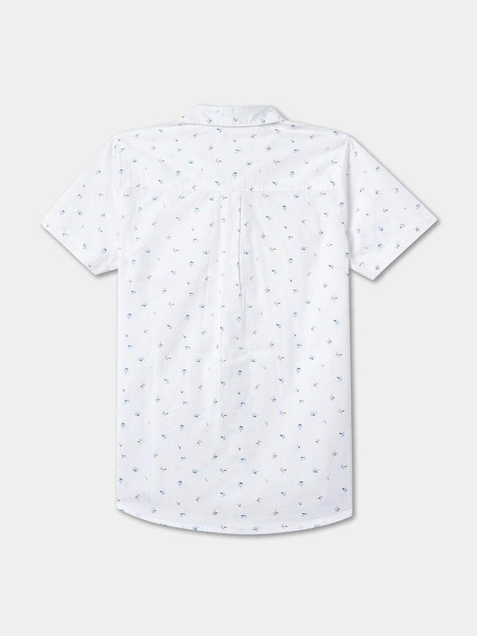 R&B Boys White Floral Print Half Sleeves Button-Down Collar Shirt