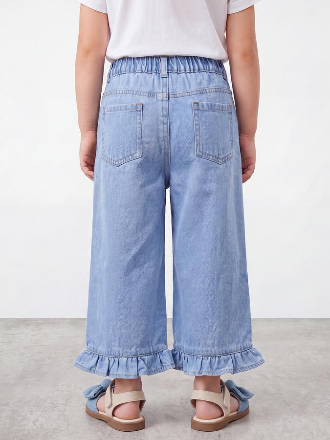 R&B Girls Blue Regular Fit Solid Mid-Rise Cotton Jeans
