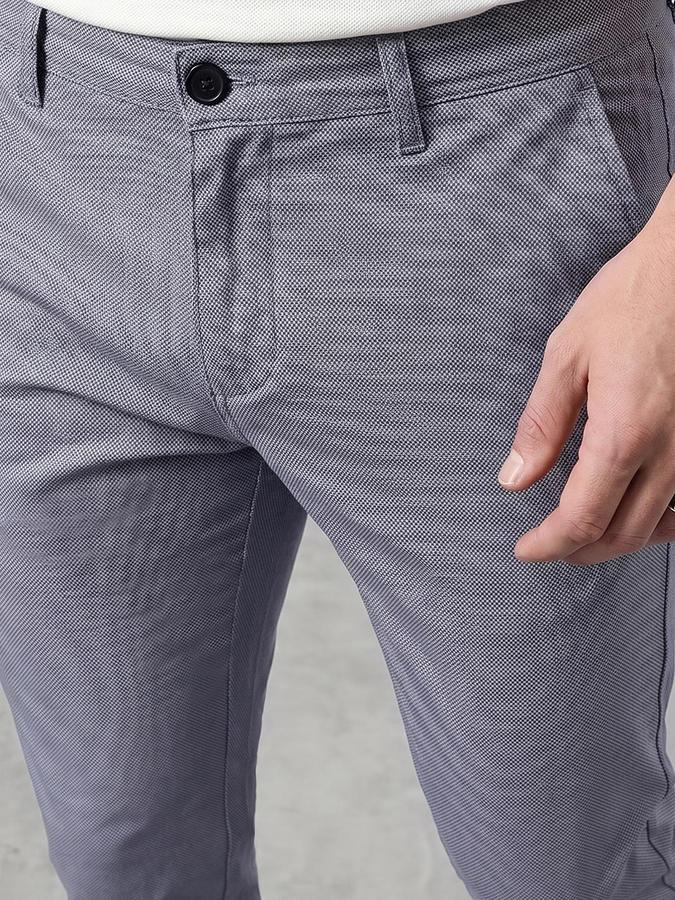 R&B Men's Dusty Blue Slim Fit Trousers
