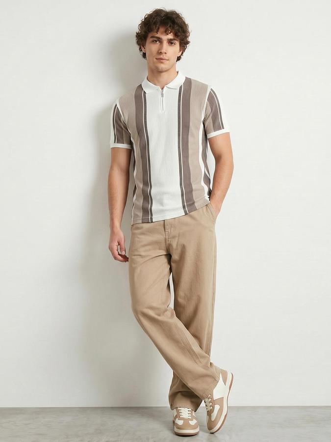 R&B White Men Striped Short Sleeves Tshirt