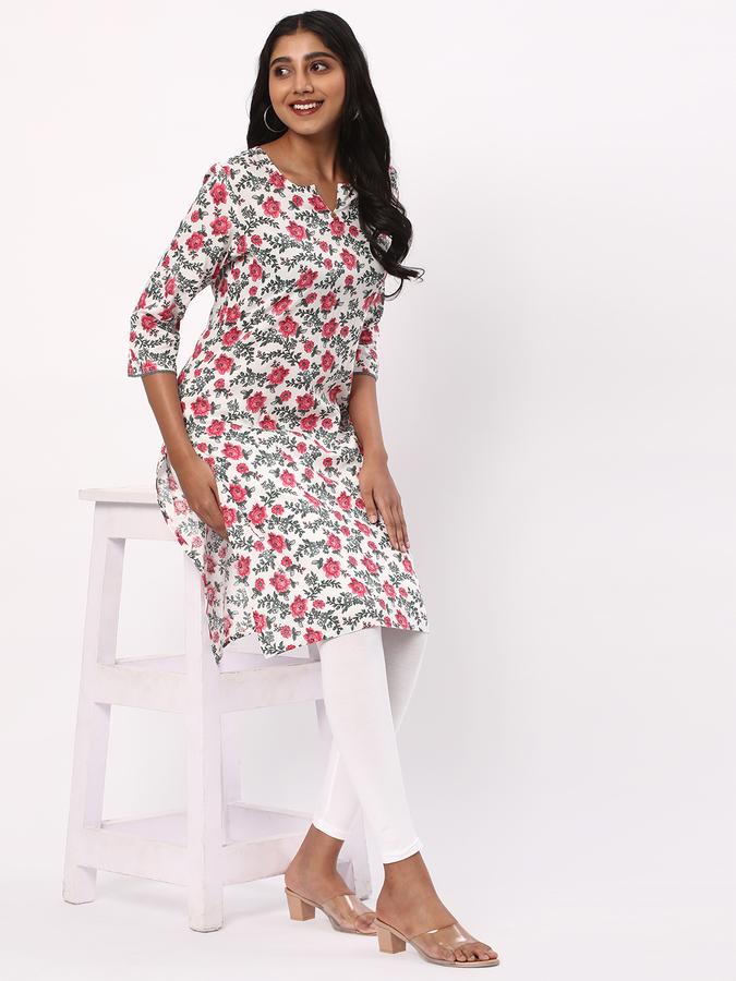 Women Rayon Regular Fit Round Neck Printed Kurta