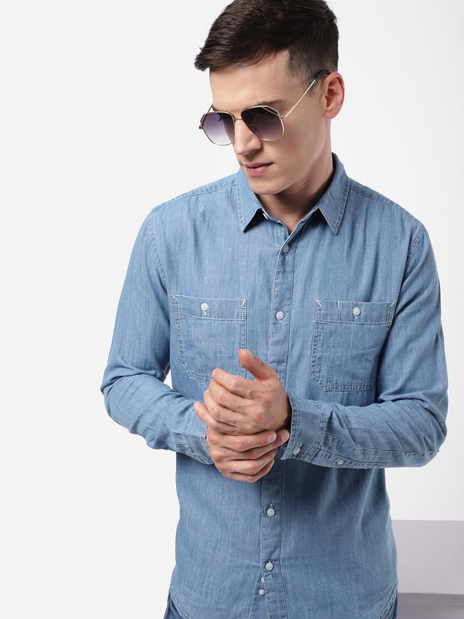 R&B Men Blue Casual Shirts