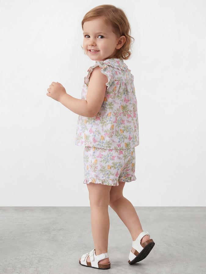 R&B Girls White Printed Pure Cotton Half Sleeve Co-ord Set