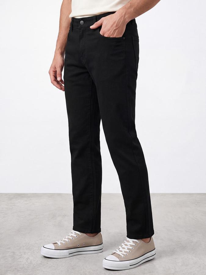 R&B Men Black Carrot Fit Mid-Rise Denim Jeans