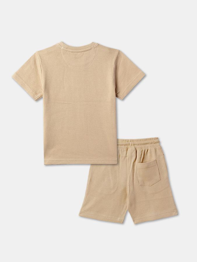R&B Boys Beige Typography Print Pure Cotton T-shirt with Shorts