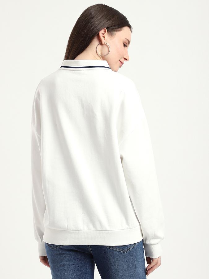 Women Cotton Relaxed Fit Shirt Collar Graphic Sweatshirt