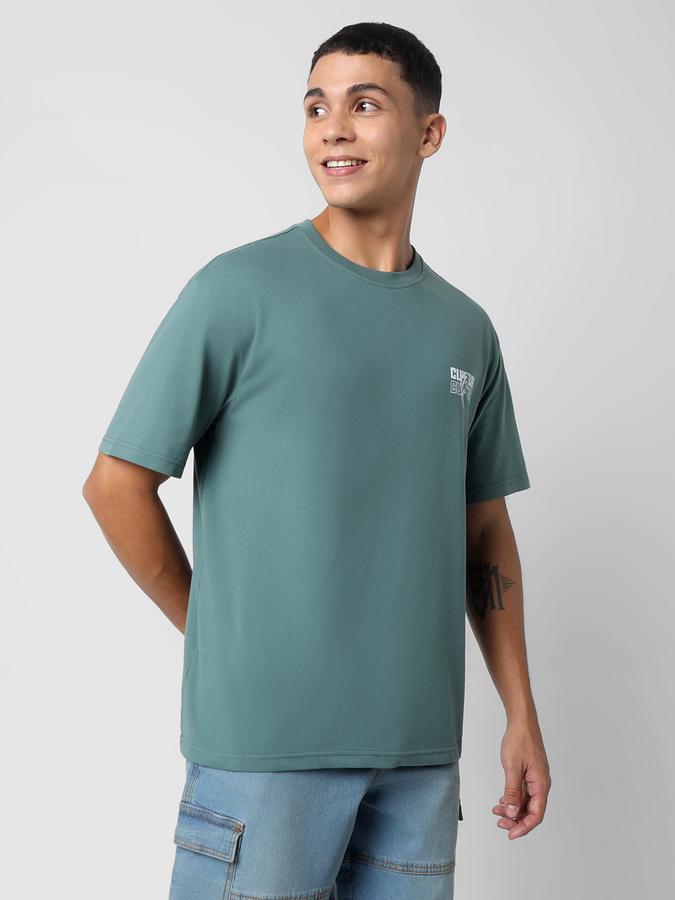Men Cotton Blend Oversized Fit Crew Neck Typographic T-shirt