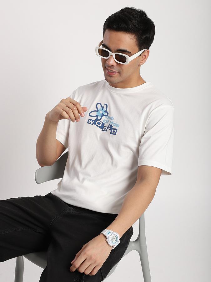 R&B Men's White Printed T-Shirt