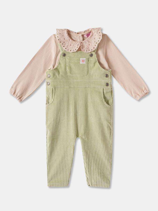 Girls Corduroy Regular Fit Adjustable Straps Straight Hem Dungaree