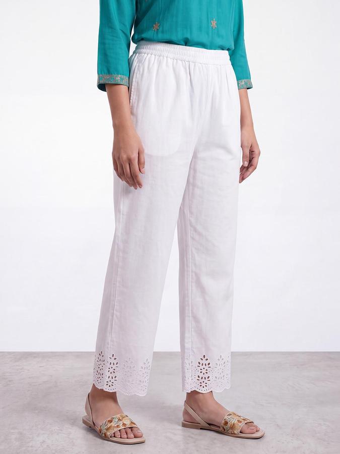 R&B Women White Pure Cotton Schiffli detail Ethnic Pant