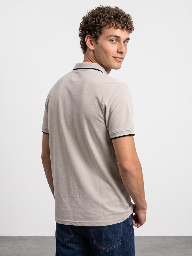 R&B Men Silver Textured Short Sleeves Polo Collar T-Shirt
