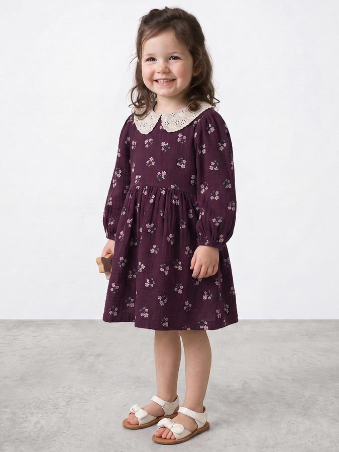 R&B Girls Red Floral Print Fit and Flare Dress