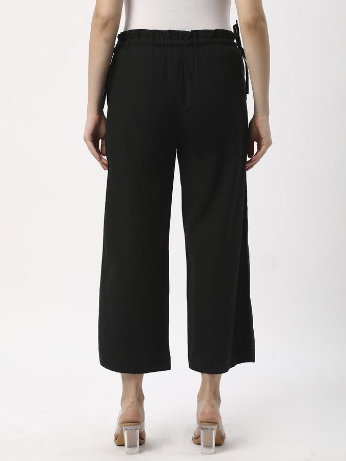 Women Cotton Culottes Drawstring Solid Trousers
