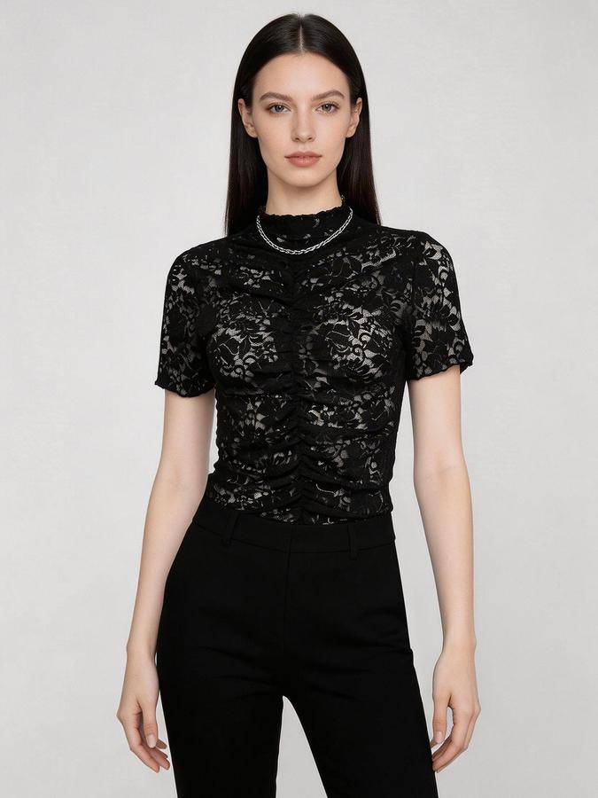R&B Black Lace Work Women Fitted Top 