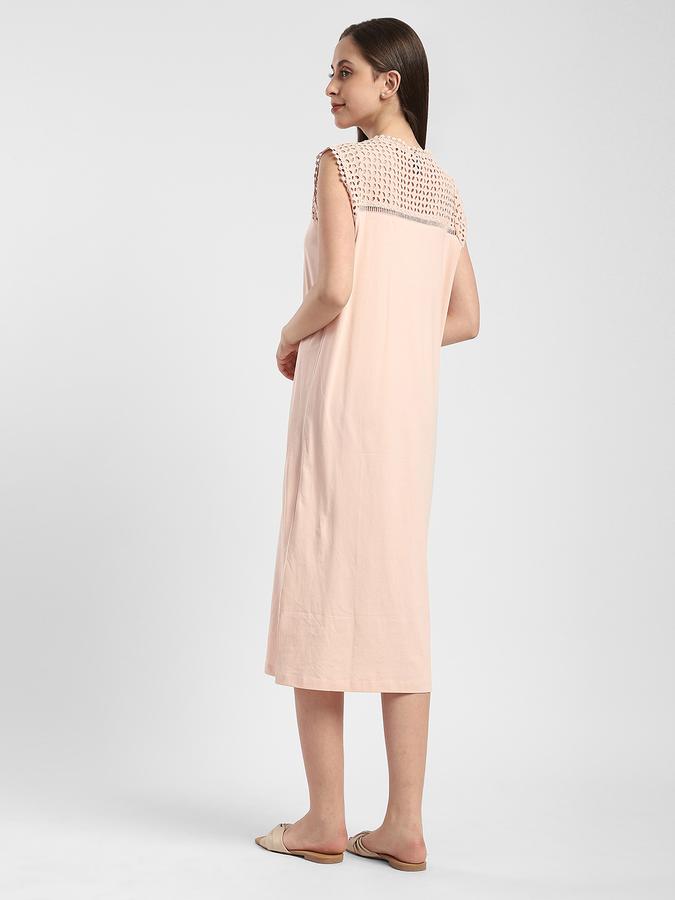 Women Cotton Relaxed Fit Round Neck Lace Yoke Night Shirt