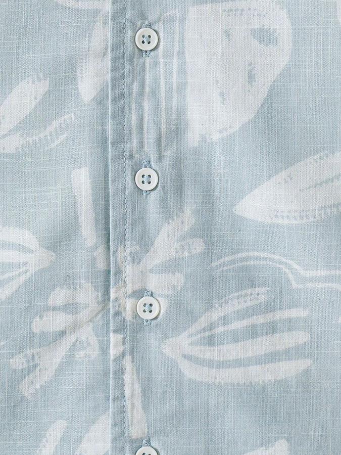 R&B Boys Blue Printed Half Sleeves Cuban Collar Shirt