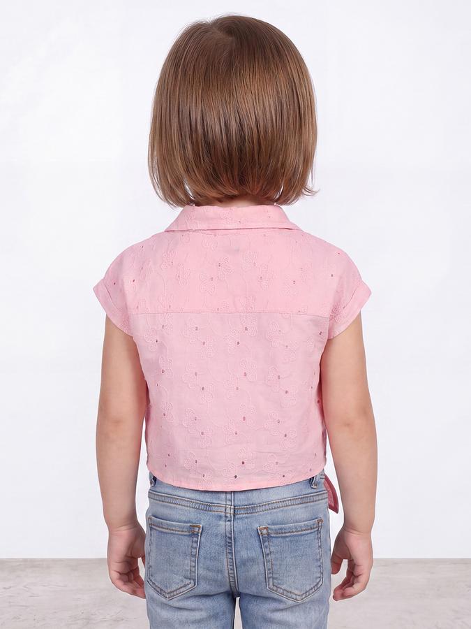 R&B Girls Pink Short Sleeve Embroidered Cotton Shirt Style Crop Top