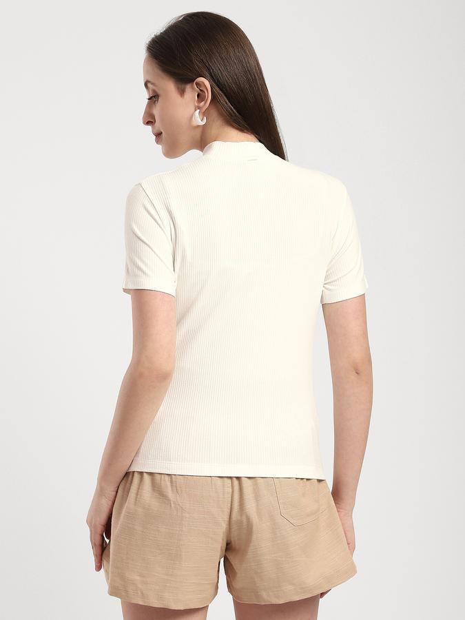 R&B Women Ivory Solid Ribbed Top