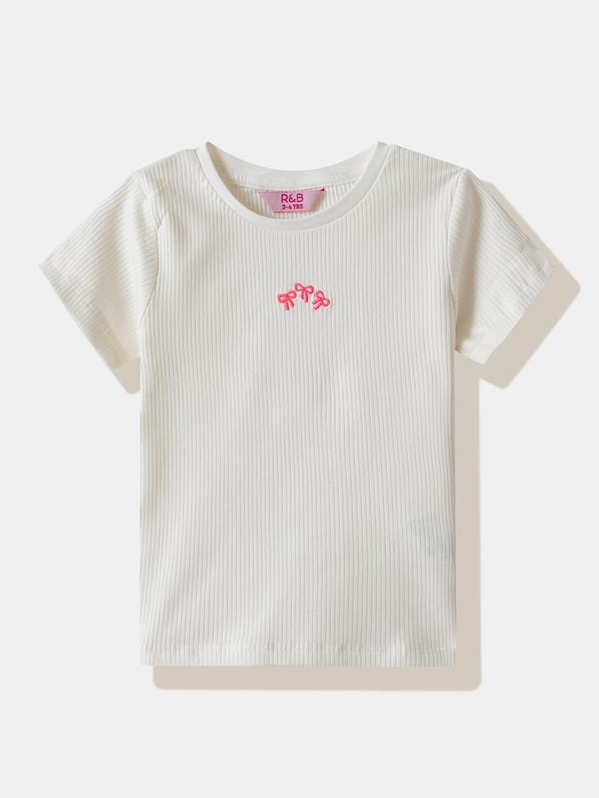 Girls Cotton Blend Regular Fit Crew Neck Graphic T-shirt