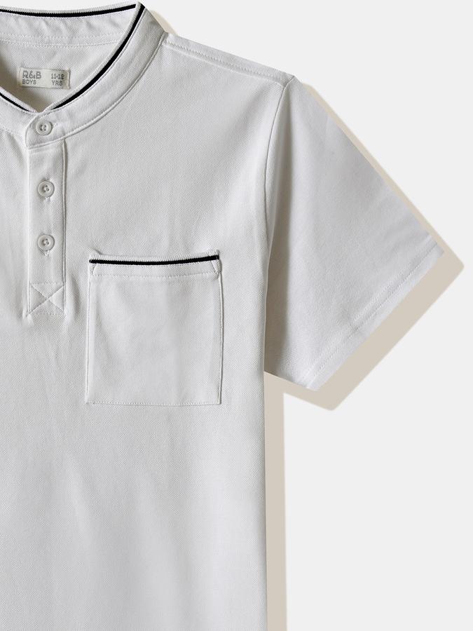 Boys Cotton Regular Fit Mandarin Collar Solid T-shirt