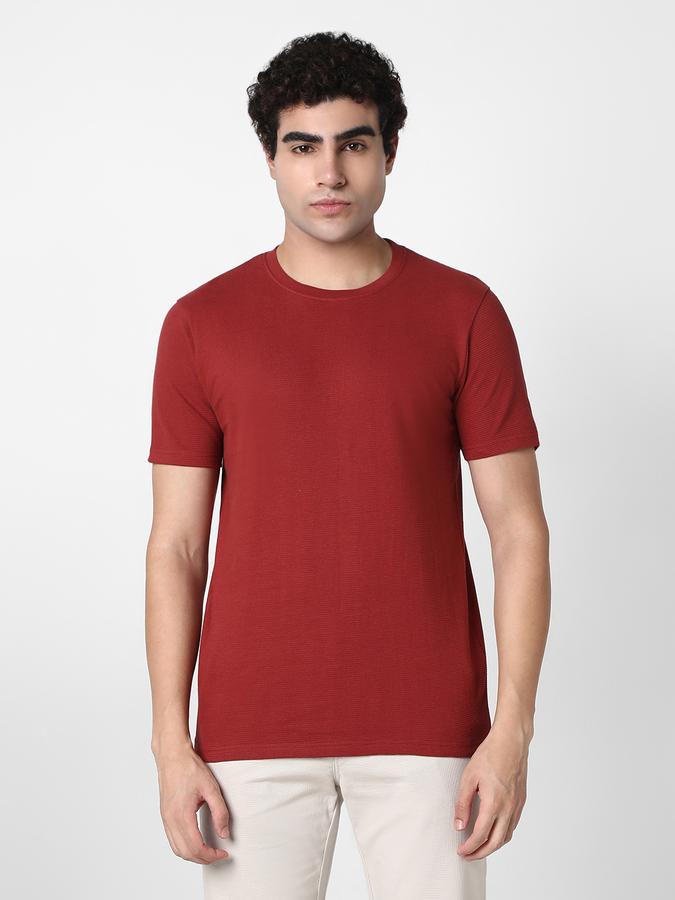 Men Cotton Regular Fit Crew Neck Textured T-shirt