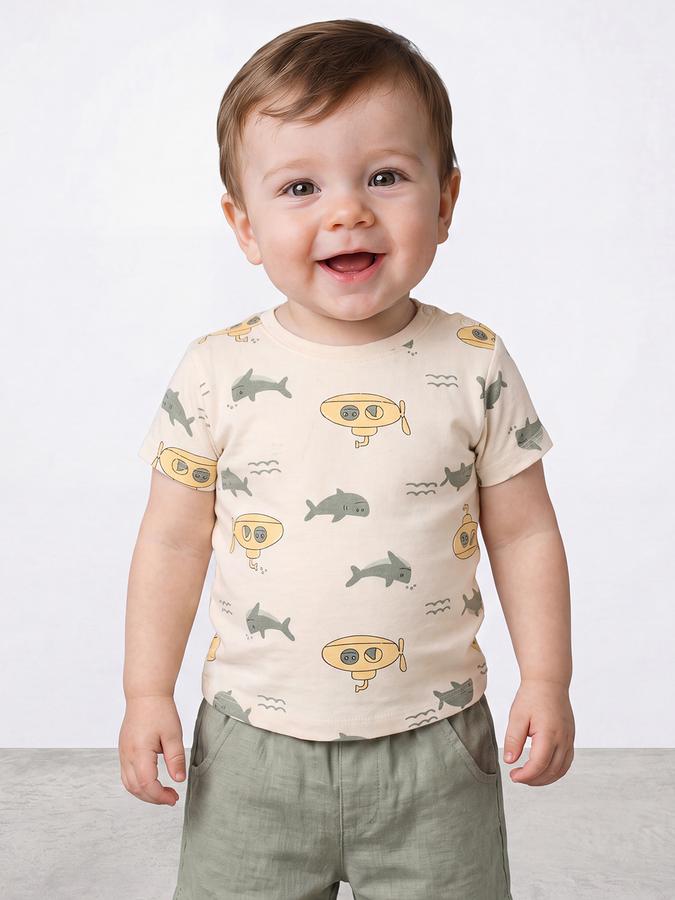 R&B Boys Light Beige Graphic Print Short Sleeves Tshirt
