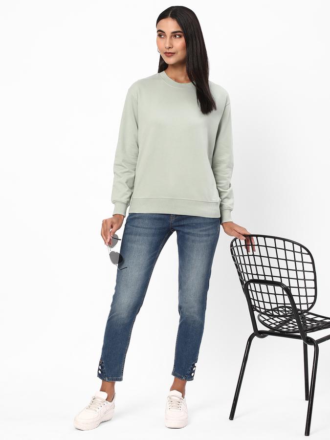 Women Cotton Regular Fit Round Neck Solid Sweatshirt