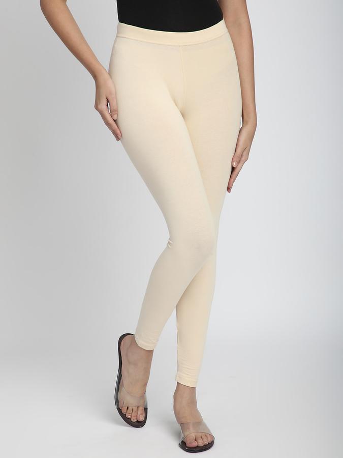 Women Cotton Lycra Elasticated Waist Full Length Solid Leggings