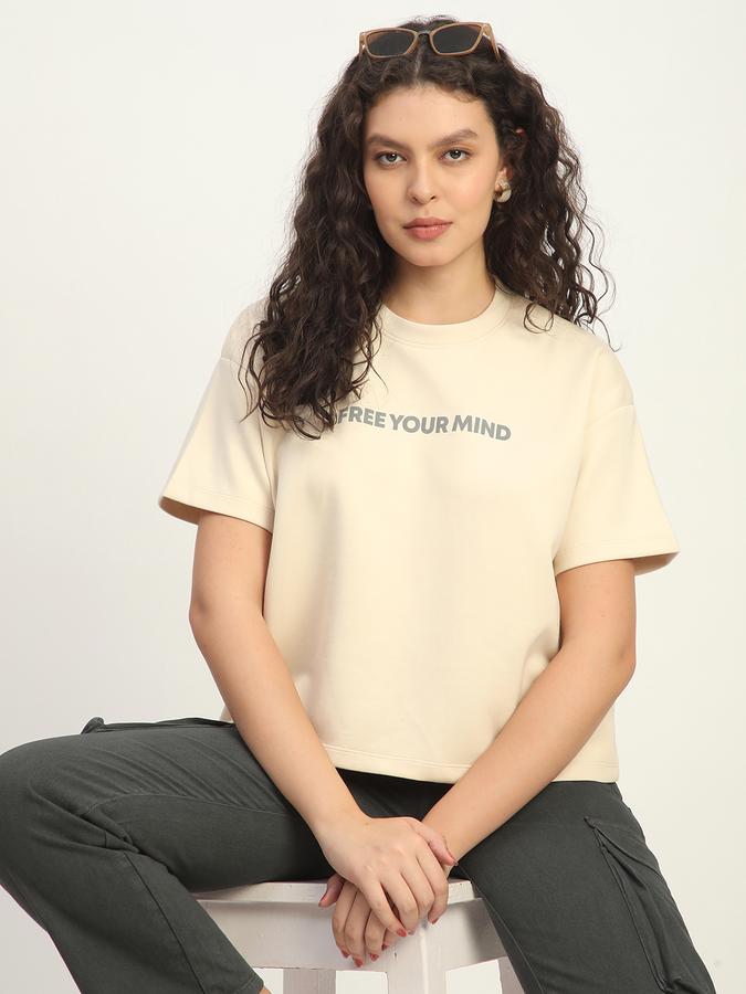 Women Poly Blend Relaxed Fit Crew Neck Graphic Top