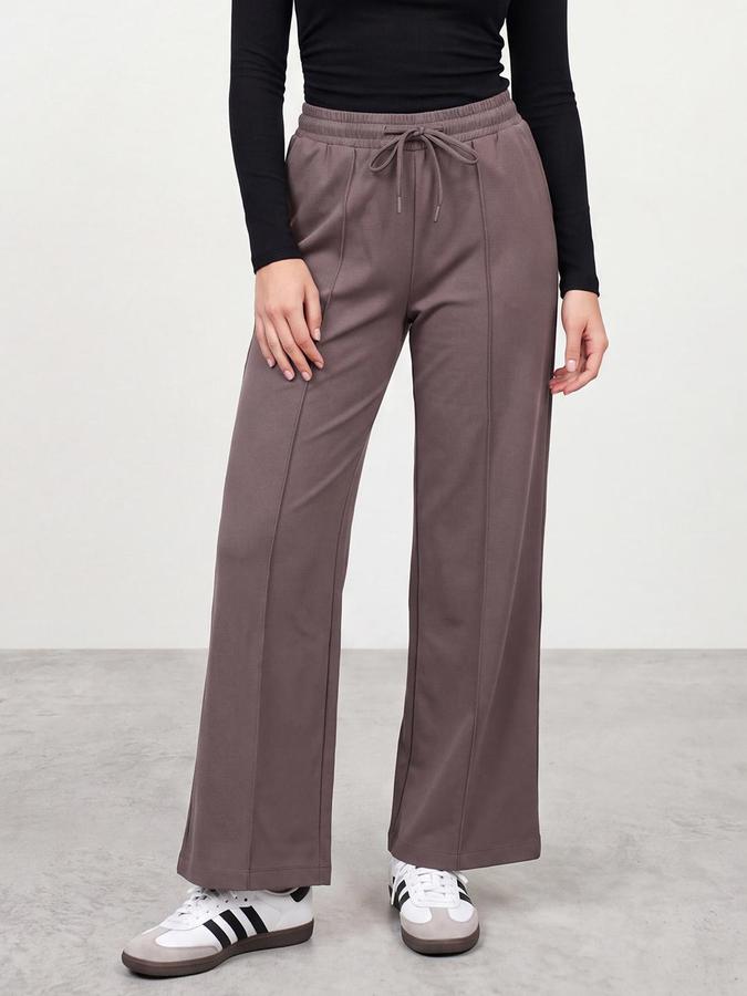 R&B Women Taupe Textured Relaxed Fit Casual Pant
