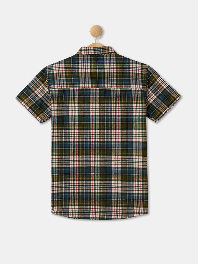 Boys Cotton Regular Fit Short Sleeve Plaid Shirt