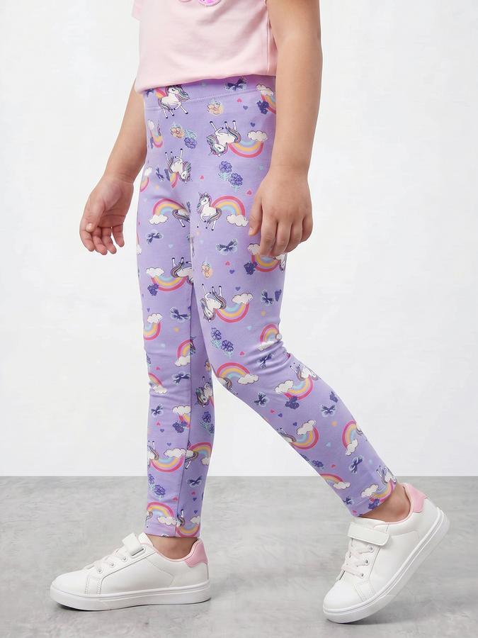 R&B Girl Purple Printed Cotton Blend Leggings