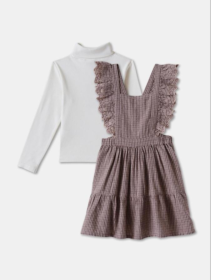 R&B Beige Checked Girls Clothing Set
