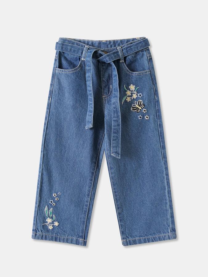 Girls Denim Regular Fit Zip Fly Embroidered Jeans