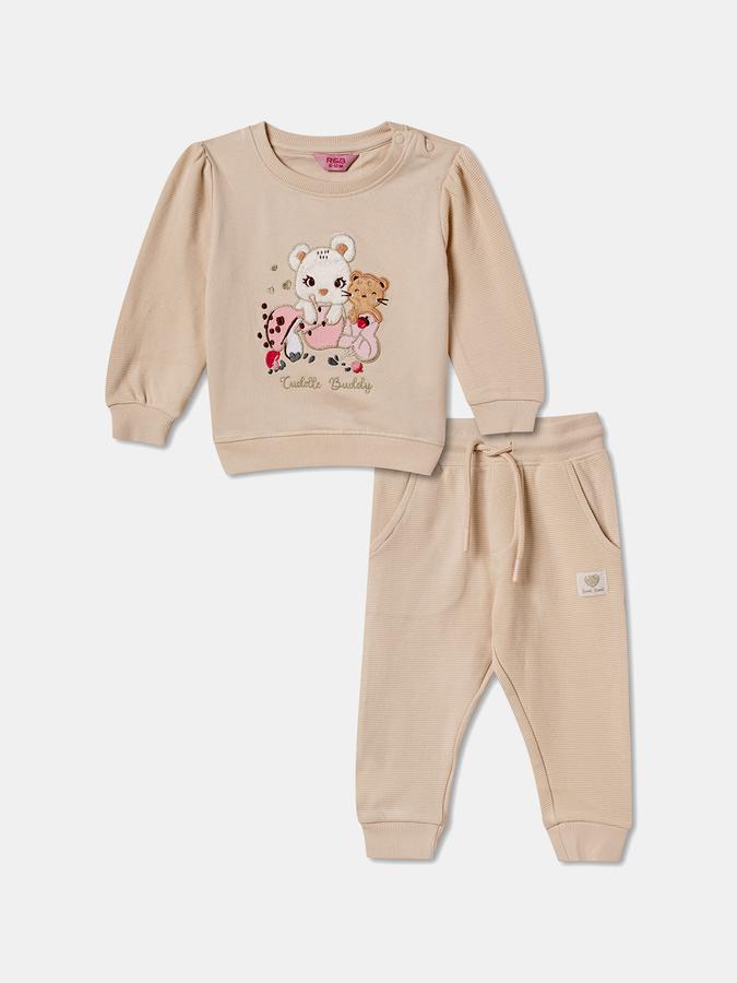 Girls Cotton Embroidered Sweatshirt And Joggers Set