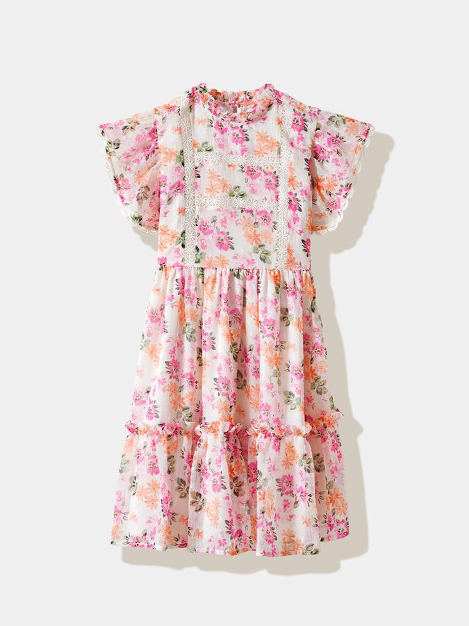 Girls Chiffon A-Line High Neck Tiered Dress