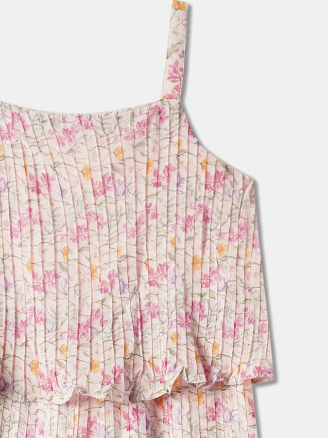 Girls Polyester Wide Leg Pleated Ruffle Dungarees