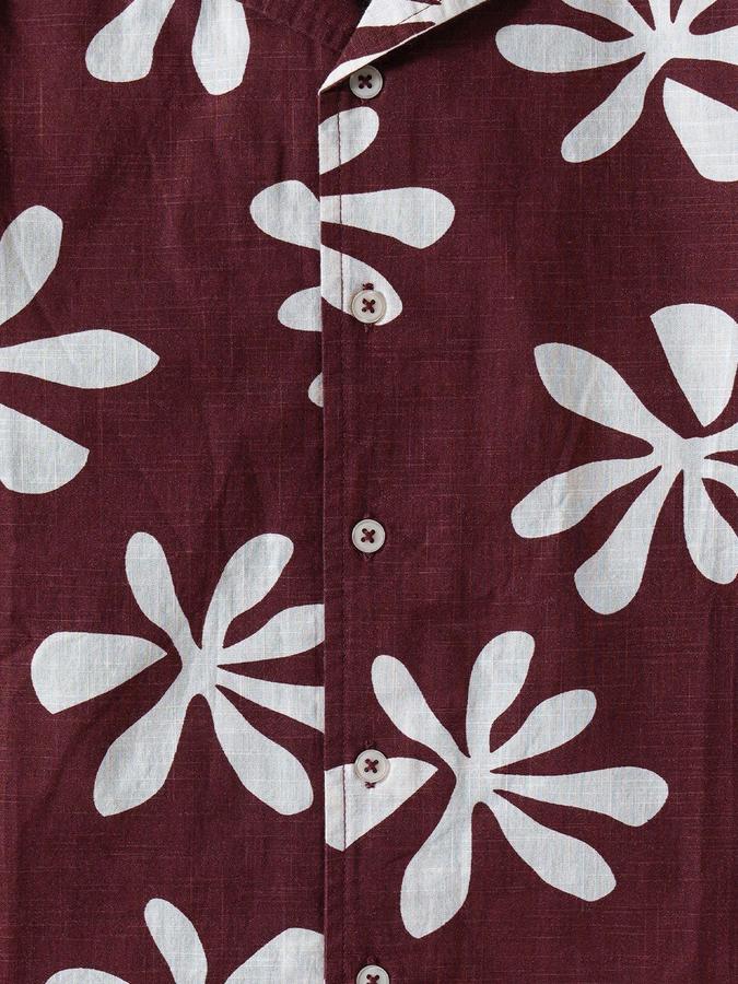 R&B Boys Rust Floral Print Half Sleeves Cuban Collar Shirt