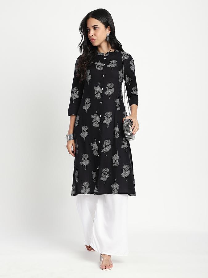 Women Viscose Regular Fit Mandarin Collar Printed Kurta