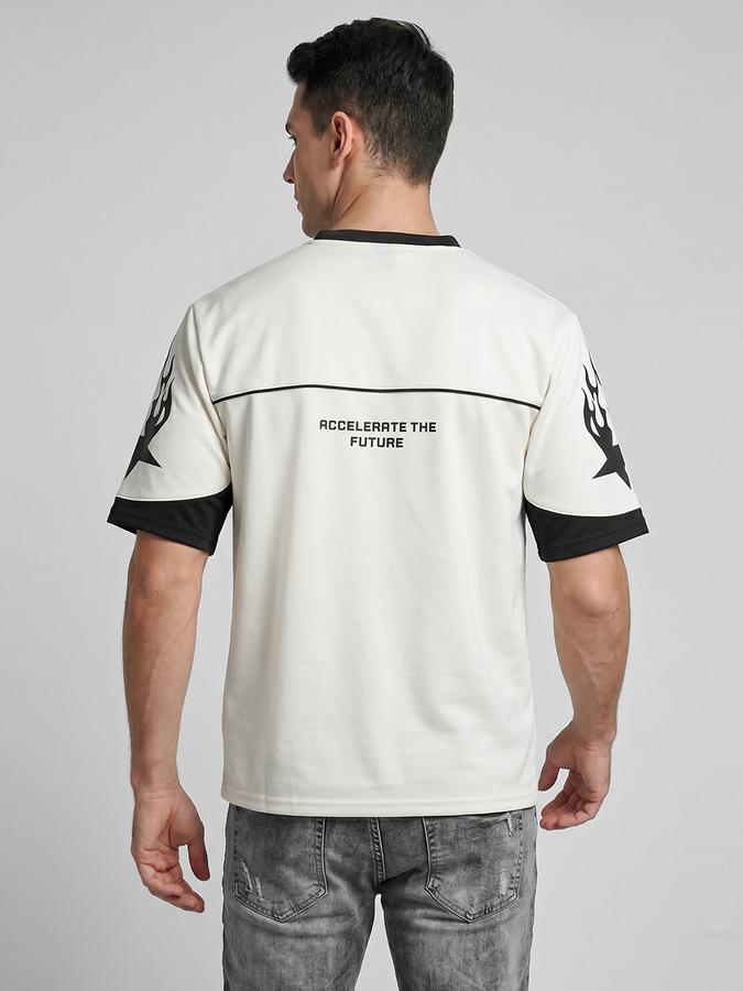 R&B White Graphic Print Men V-Neck Relaxed Fit Short Sleeves T-Shirt 