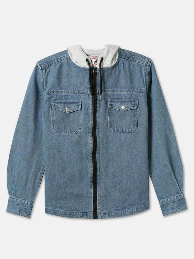 Boys Denim Hooded Zip Up Colorblock Jacket