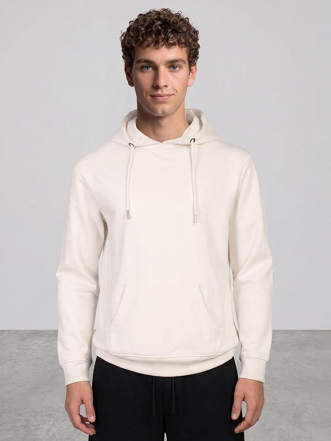 R&B Men Ivory Solid Hooded Long Sleeves Sweatshirt