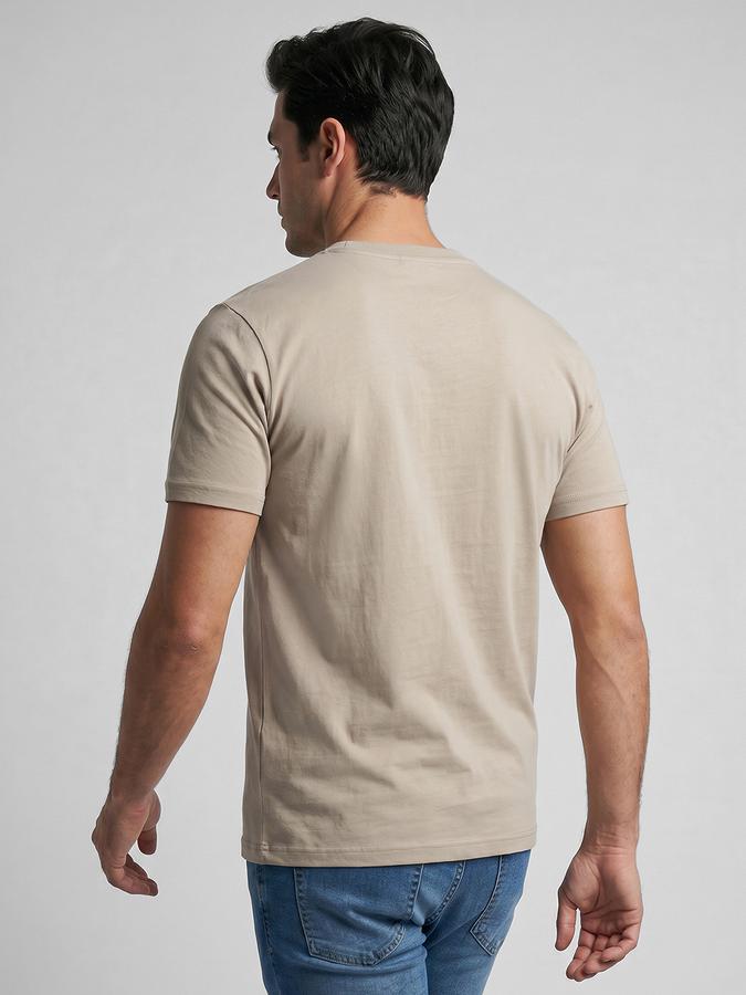 R&B Beige Typography Men Round Neck Regular Fit Short Sleeves T-Shirt 