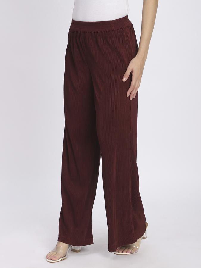 R&B Women Wine Textured Wide-Leg Trousers