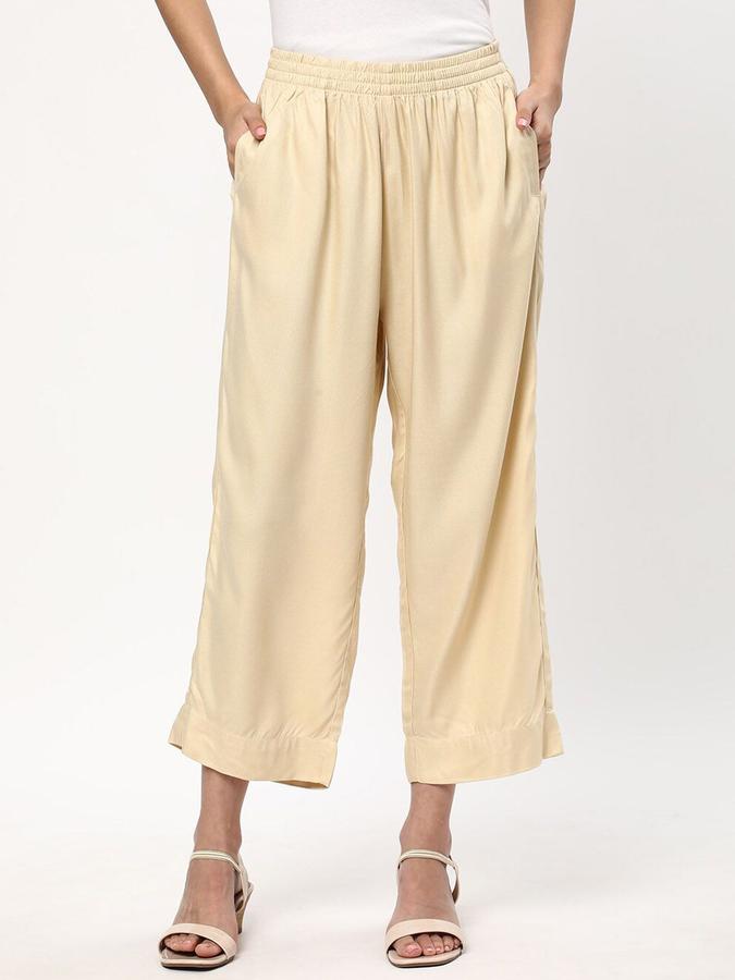 R&B Women Beige Solid Regular Fit Trousers